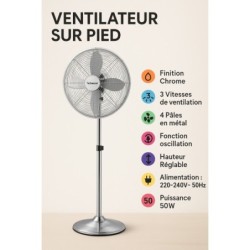 TECHWOOD Ventilateur sur Pied Chrome | BECHNARAMA