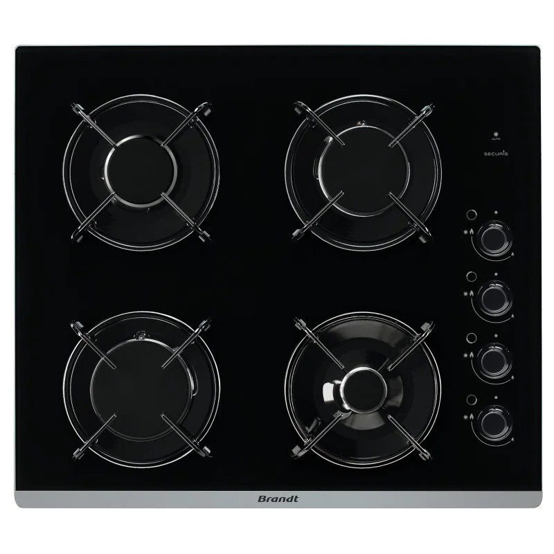 Plaque de cuisson gaz Brandt BPG6413B 4 feux 60 cm verre noir