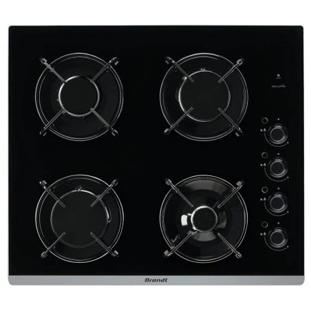 Plaque de cuisson gaz Brandt BPG6413B 4 feux 60 cm verre noir