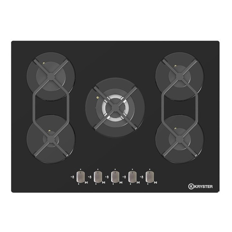 Plaque de cuisson gaz Kryster KVERG5WF 5 feux 70 cm verre noir