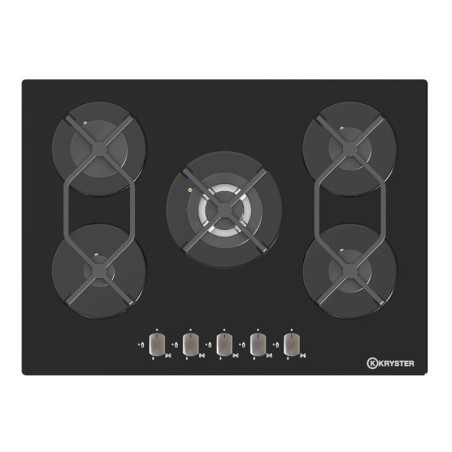Plaque de cuisson gaz Kryster KVERG5WF 5 feux 70 cm verre noir